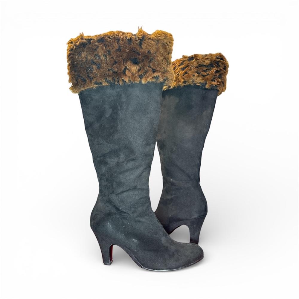 Aerosoles “Grape Leaves” Faux Suede & Fur Boots US 7.5 Cozy Zip Heels